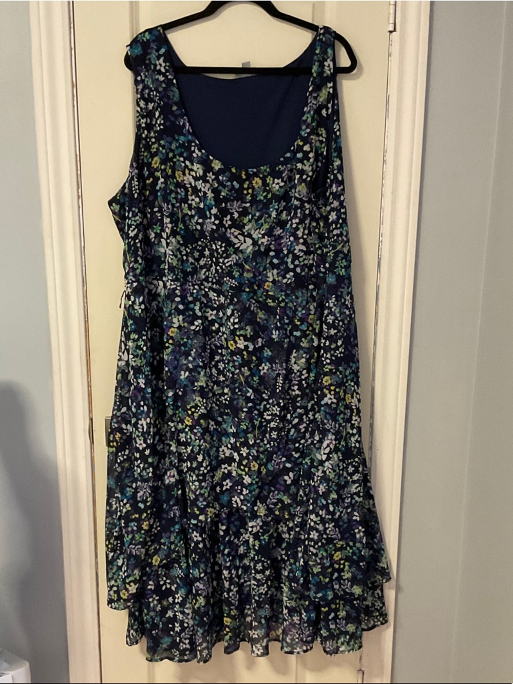 Catherines Navy Floral Midi Dress with Blue & Green Accents